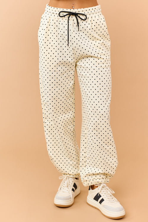 Cream and Black Polka Dot Jogger Sweatpants