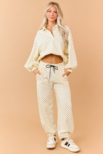 Cream and Black Polka Dot Jogger Sweatpants