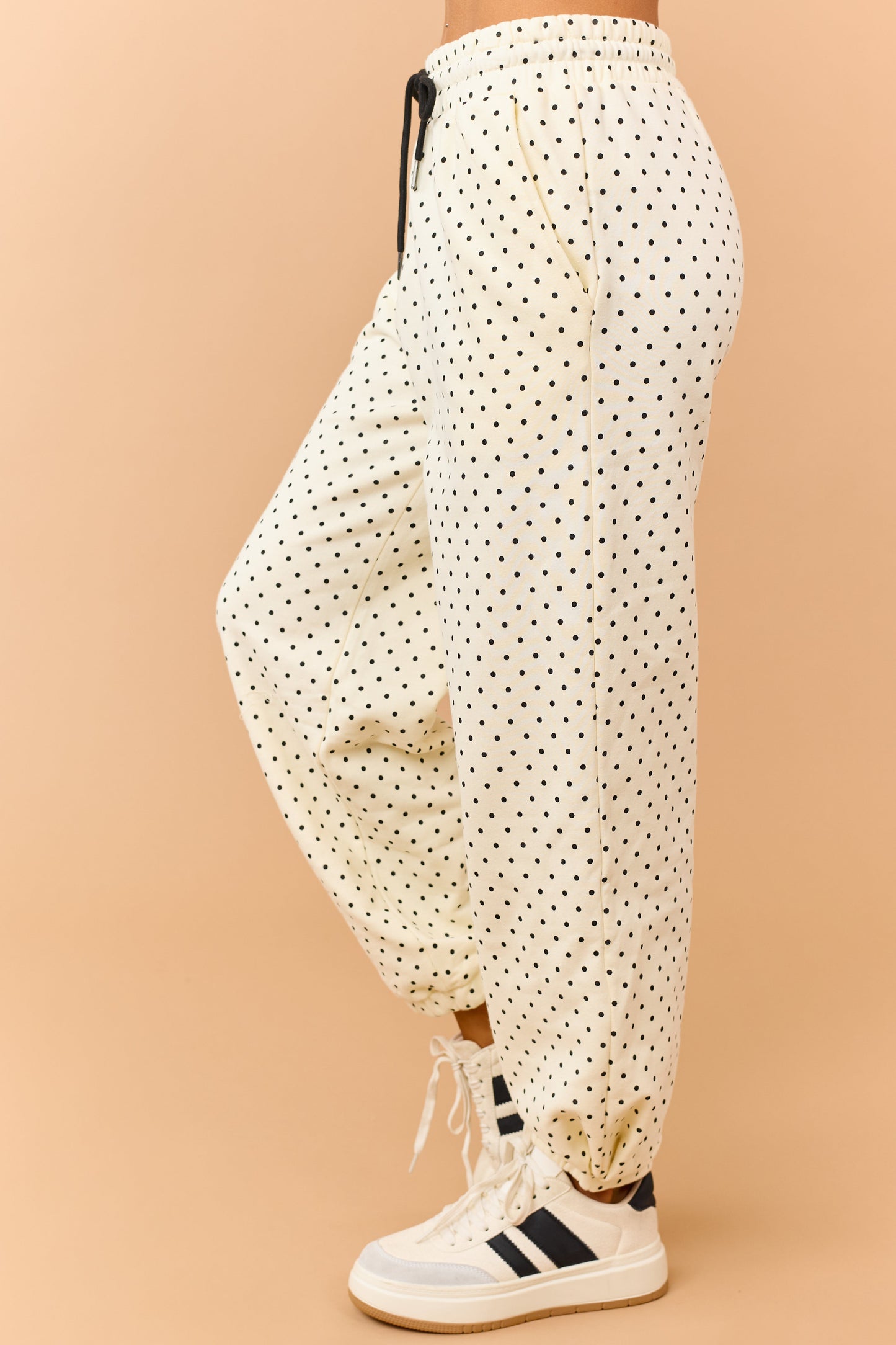 Cream and Black Polka Dot Jogger Sweatpants