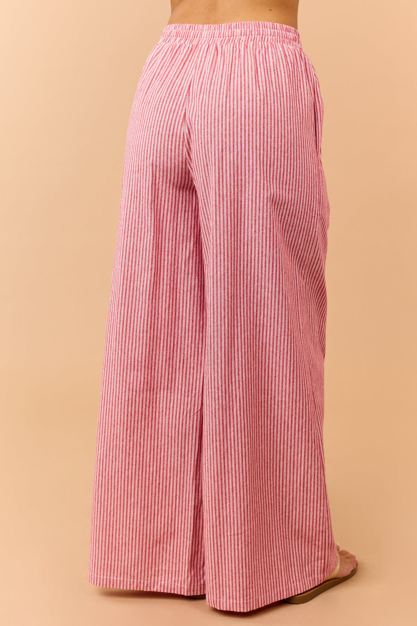 Crimson Pinstriped Wide Leg Drawstring Cotton Pants