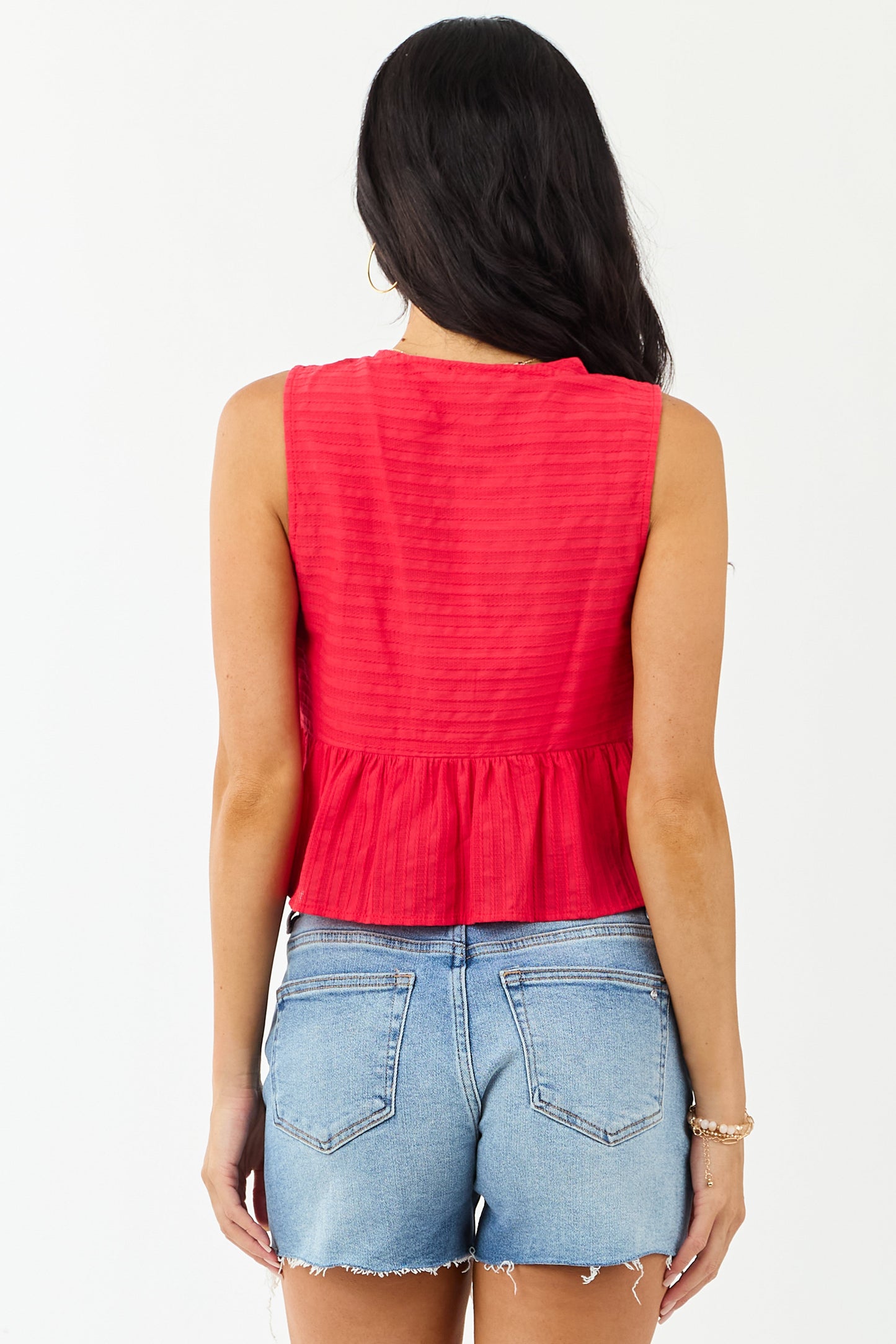 Crimson Textured Cotton Open Front Tank Top