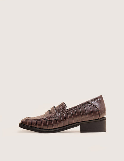 Decaf Brown Croc Square Toe Penny Loafer
