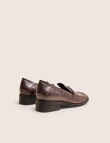 Decaf Brown Croc Square Toe Penny Loafer