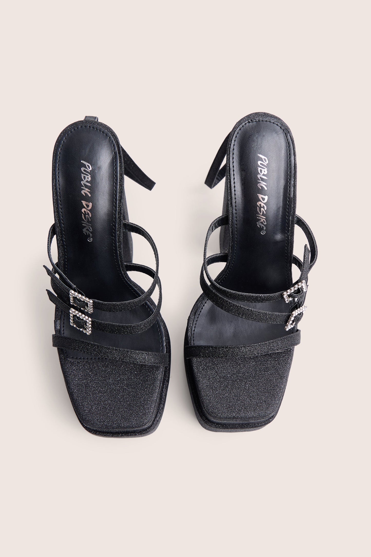 Disco Ball Black Buckle Embellished Detail Platform Heels
