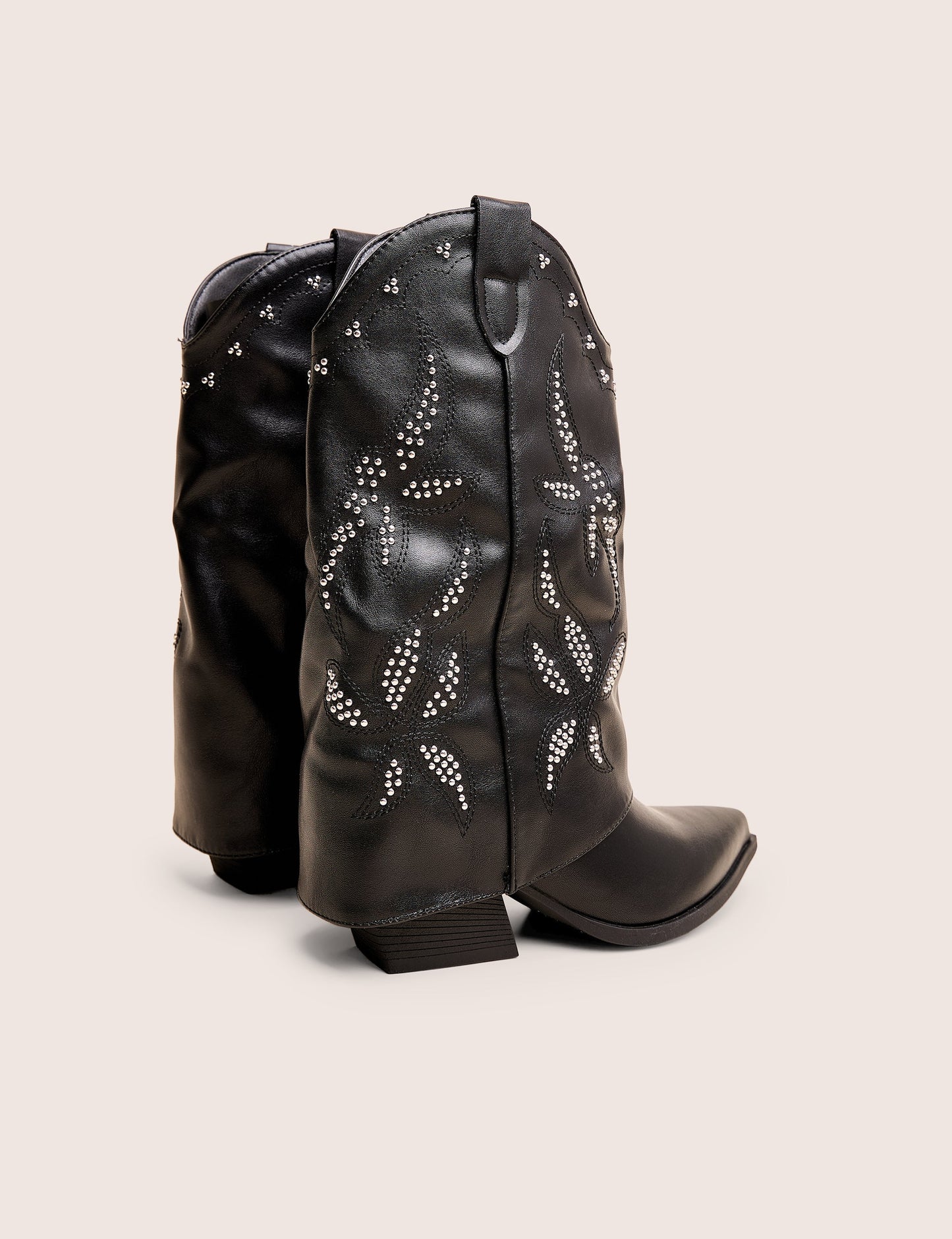 Dixie Black Fold Over Studded Western Ankle Boots