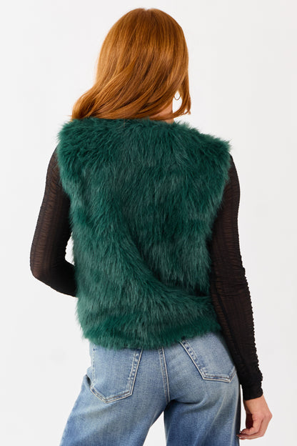 Dark Pine Faux Fur Hook and Eye Closure Vest