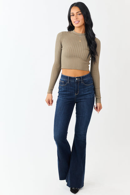 Dark Sage High Neck Long Sleeve Cropped Top