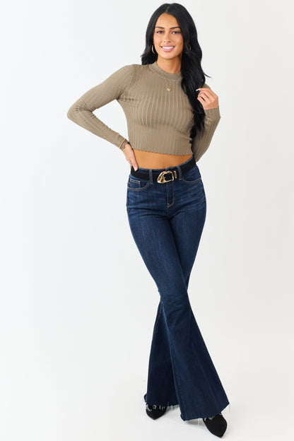 Dark Sage High Neck Long Sleeve Cropped Top