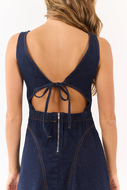 Dark Wash Denim A-Line Sleeveless Mini Dress