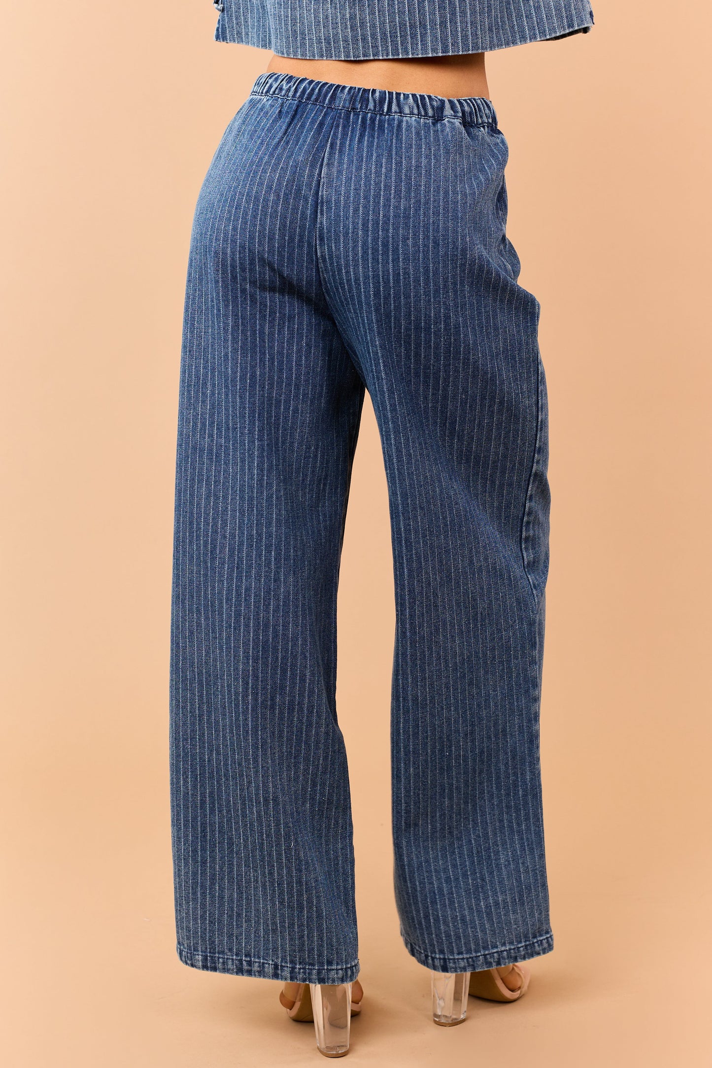 Dark Wash Denim Striped Wide Leg Pants
