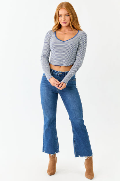 Dark Wash High Rise Cropped Flare Stretchy Jeans