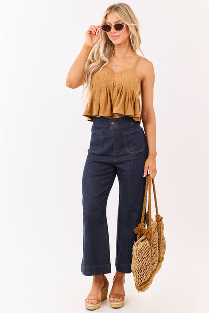 Dark Wash High Rise Patch Pocket Wide Denim Pants
