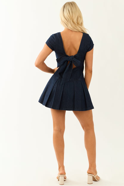 Dark Wash Open Back Cap Sleeve Mini Dress