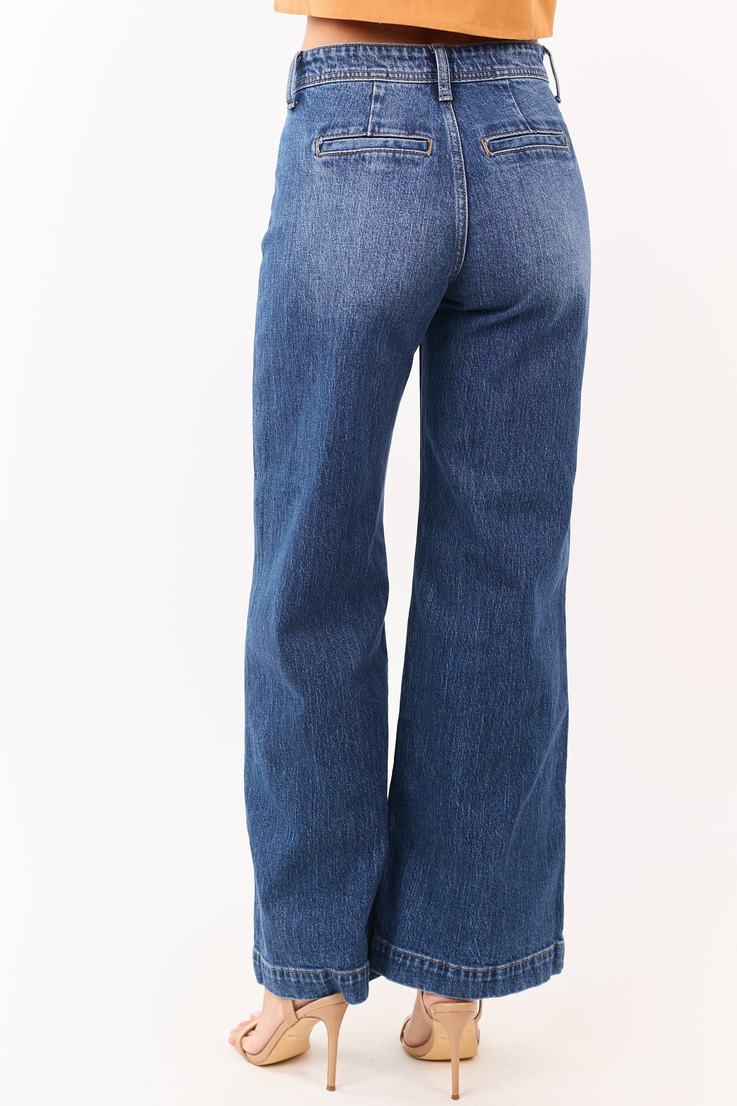 Dark Wash Patch Pocket High Rise Wide Leg Jeans
