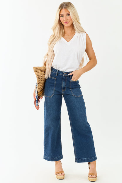 Dark Wash Stretchy Wide Leg Utility Jeans