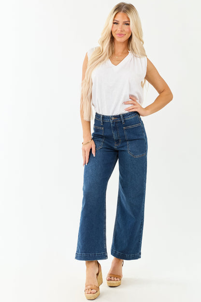 Dark Wash Stretchy Wide Leg Utility Jeans