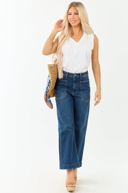 Dark Wash Stretchy Wide Leg Utility Jeans
