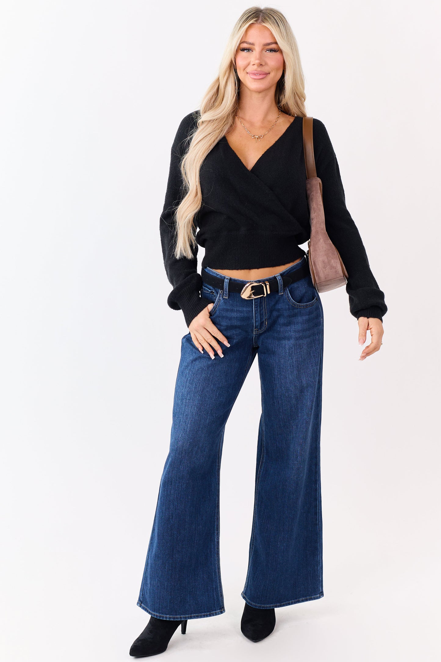 Dark Wash Wide Leg Mid Rise Jeans
