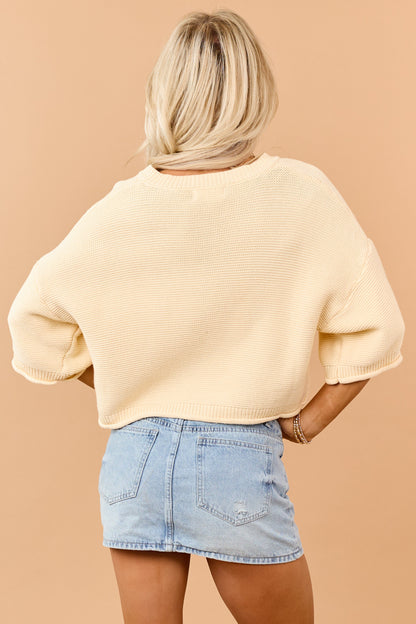 Deep Buttercream Half Sleeve Button Down Cardigan