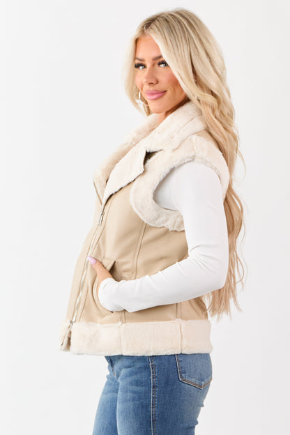 Desert Sand Faux Leather Side Zip Up Collared Vest