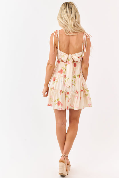 Desert Sand Floral Print Open Back Mini Dress