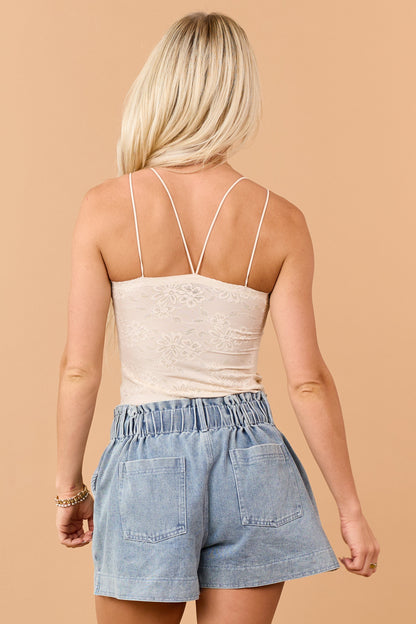 Desert Sand Lace Stretchy Knit Bralette Cami