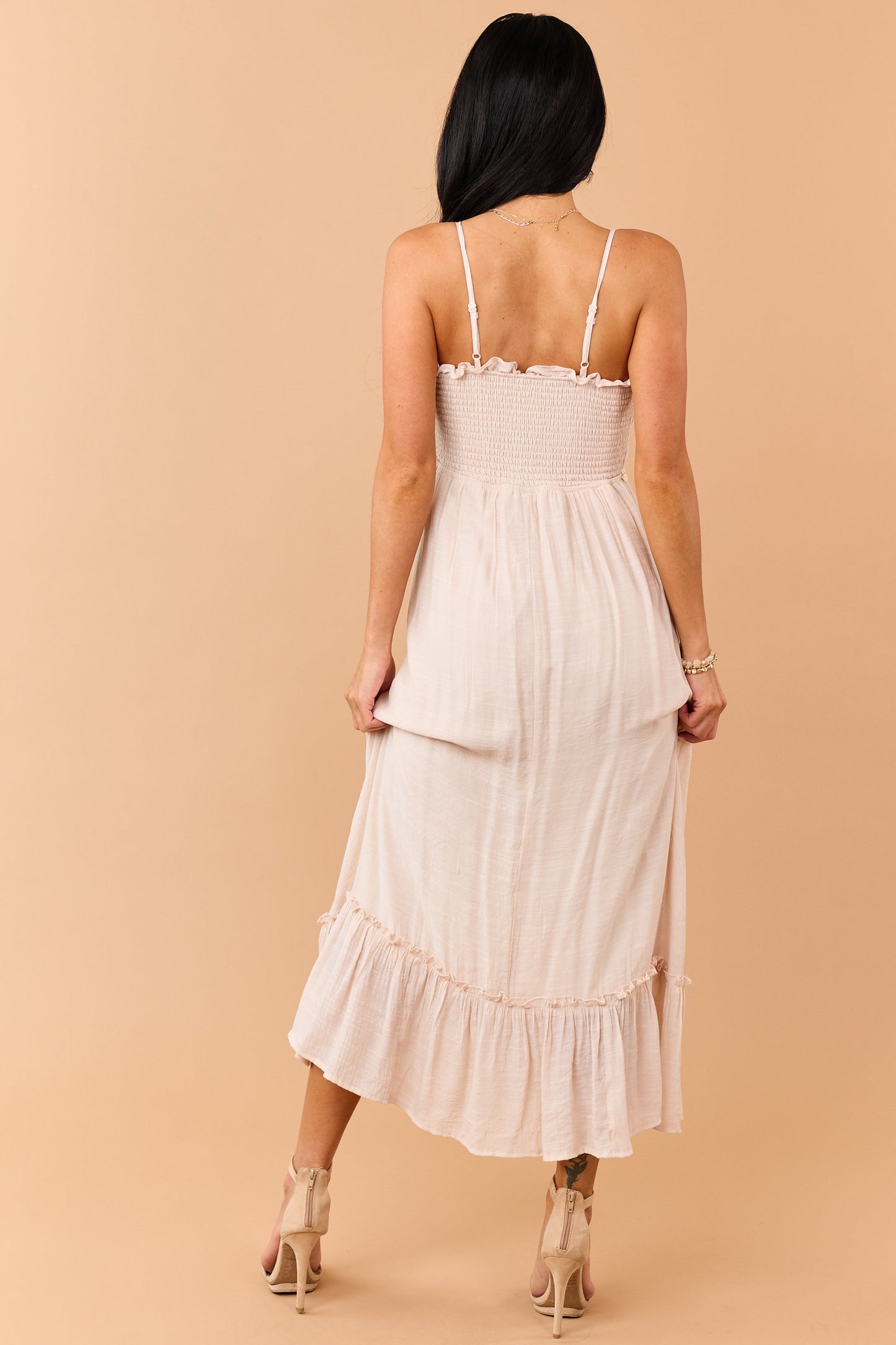 Desert Sand Lace Trim Sleeveless Maxi Dress