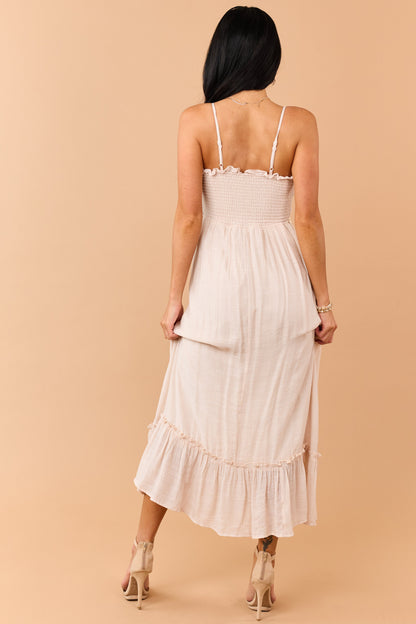 Desert Sand Lace Trim Sleeveless Maxi Dress