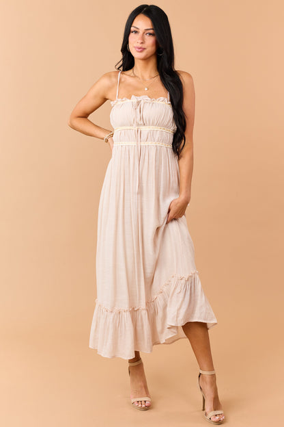 Desert Sand Lace Trim Sleeveless Maxi Dress