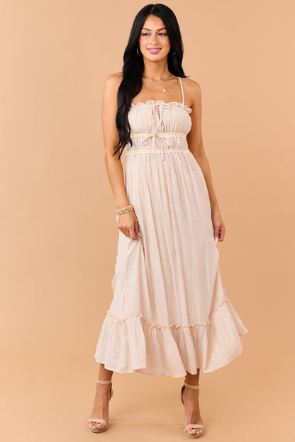 Desert Sand Lace Trim Sleeveless Maxi Dress