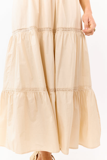 Desert Sand Rib Knit Bodice Tiered Midi Dress