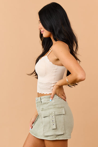 Desert Sand Scalloped Trim Lace Cropped Bralette