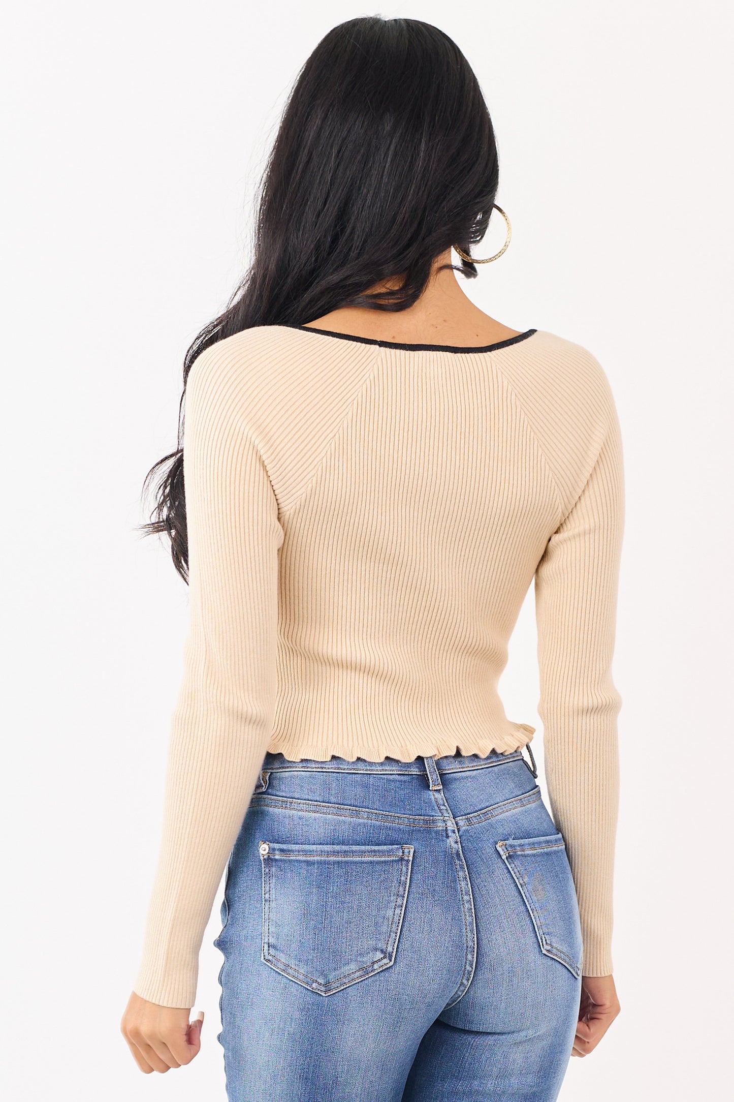 Desert Sand Square Neck Front Tie Knit Top