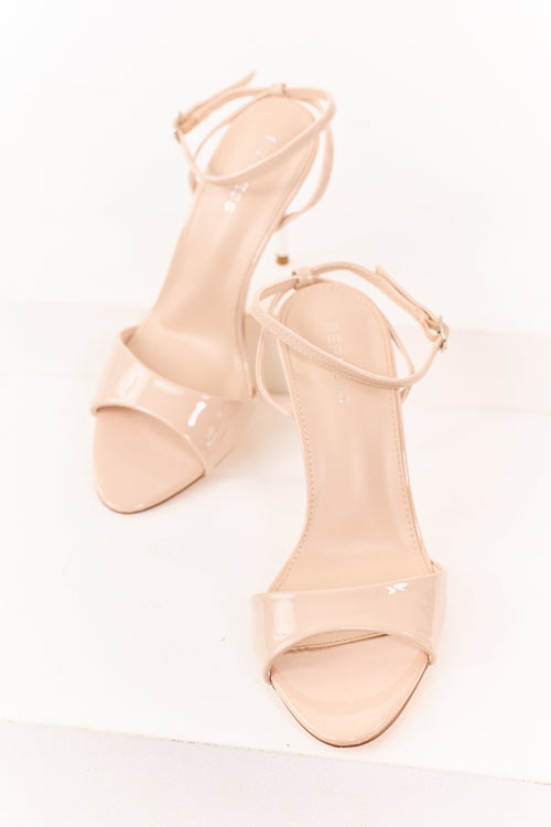 Desert Sand Faux Leather Open Toe Stiletto Heels