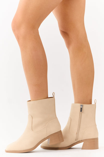 Desert Sand Faux Leather Zip Up Ankle Booties