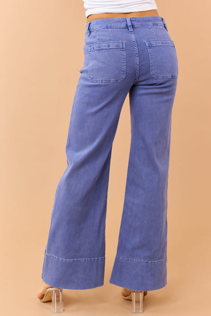 Dusty Blue Mid Rise Stretchy Wide Leg Jeans