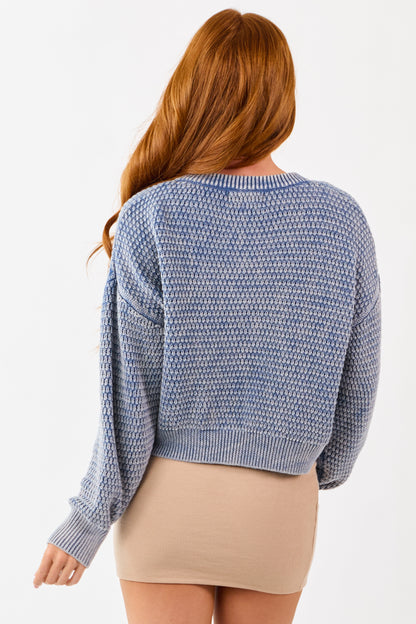Dusty Blue Mineral Wash Cotton Knit Cardigan