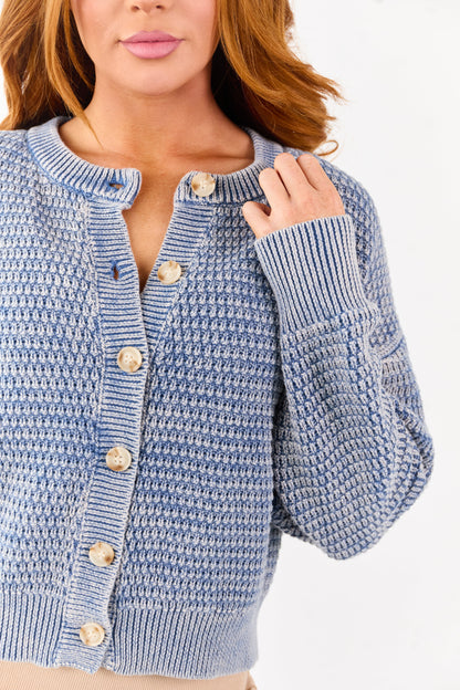 Dusty Blue Mineral Wash Cotton Knit Cardigan