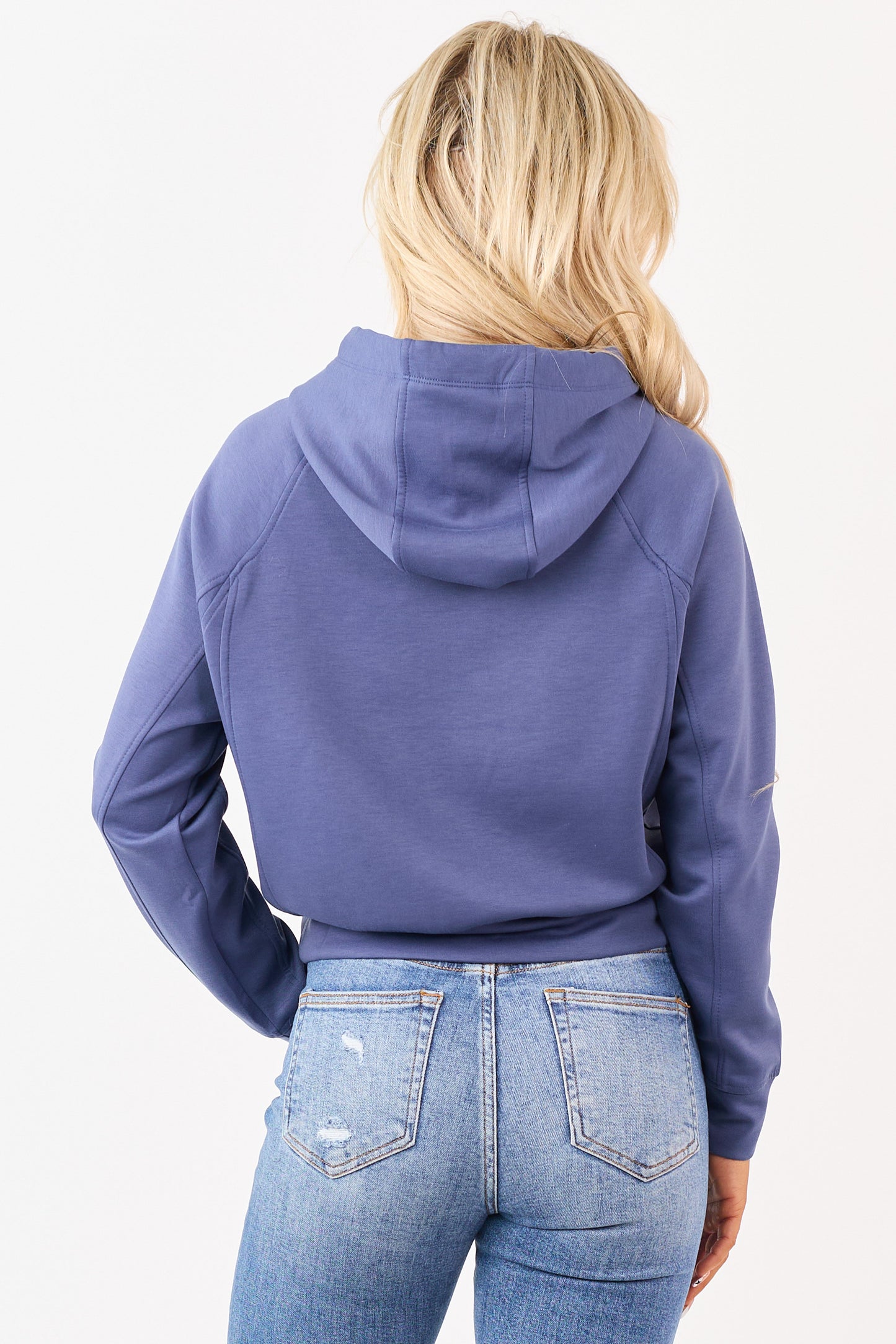 Dusty Blue Soft Scuba Knit Drawstring Hoodie