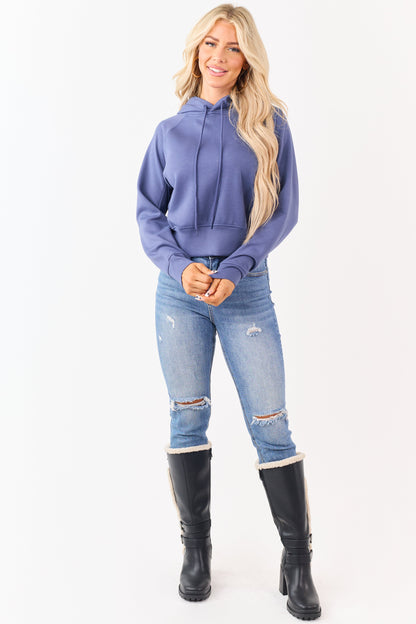 Dusty Blue Soft Scuba Knit Drawstring Hoodie