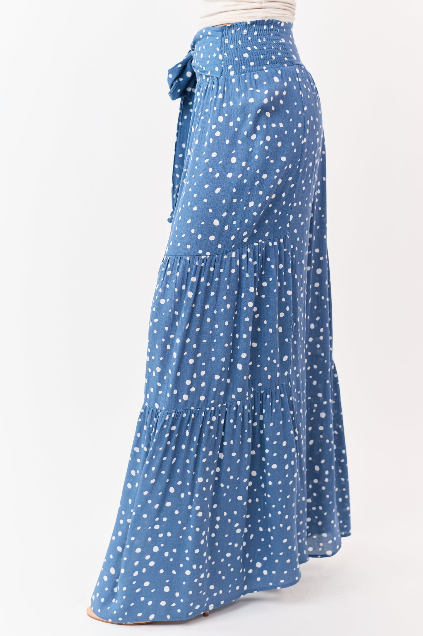 Dusty Blue and Ivory Spotted Palazzo Wide Leg Pants