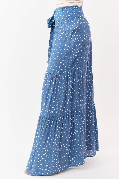Dusty Blue and Ivory Spotted Palazzo Wide Leg Pants