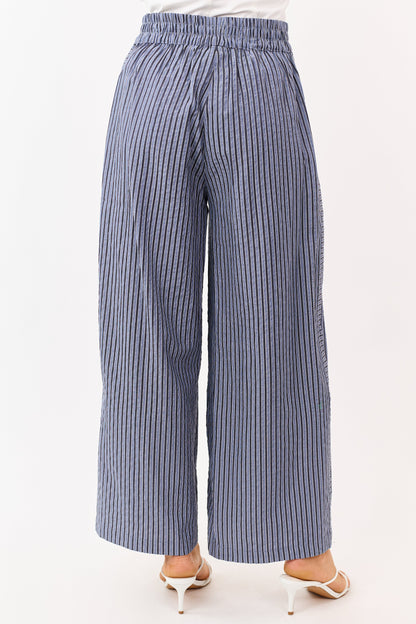 Dusty Blue and Navy Striped Wide Leg Pants