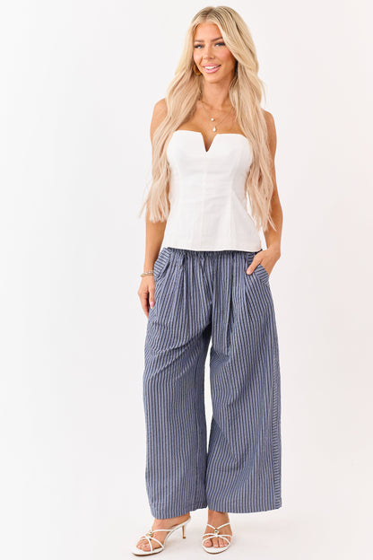 Dusty Blue and Navy Striped Wide Leg Pants