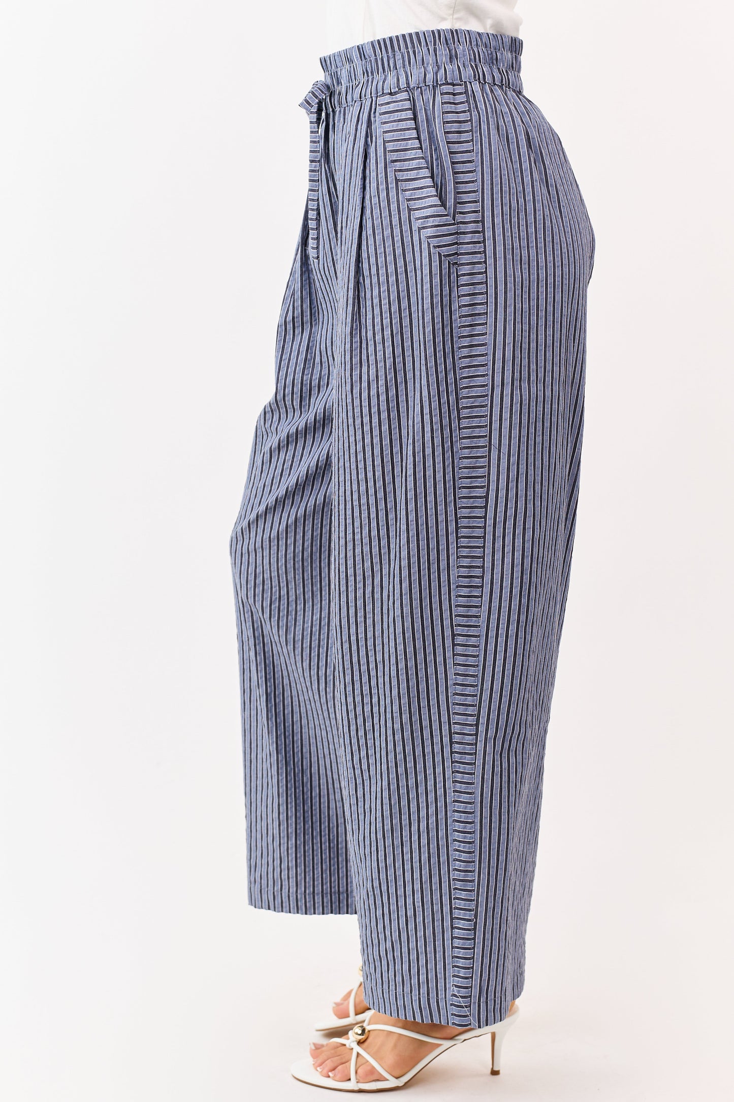 Dusty Blue and Navy Striped Wide Leg Pants