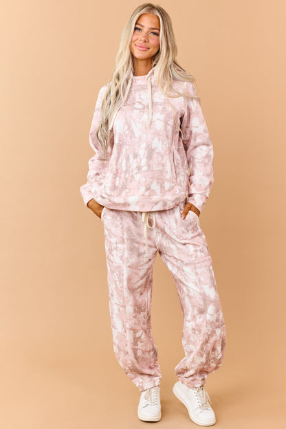Dusty Blush Camo Print Drawstring Sweatpants