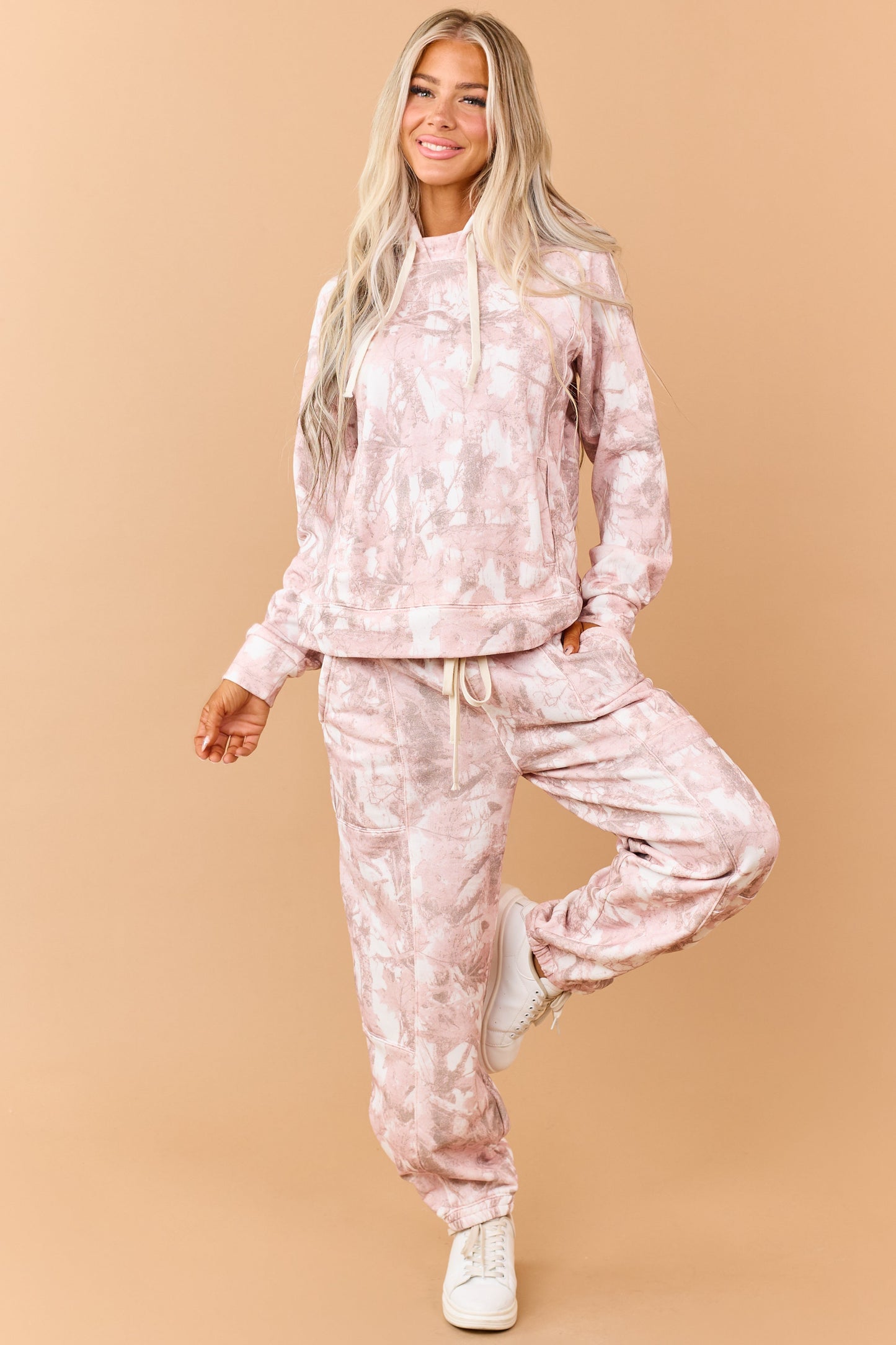 Dusty Blush Camo Print Drawstring Sweatpants