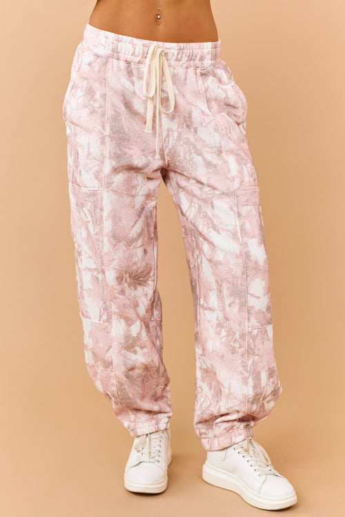 Dusty Blush Camo Print Drawstring Sweatpants