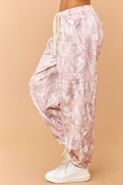 Dusty Blush Camo Print Drawstring Sweatpants