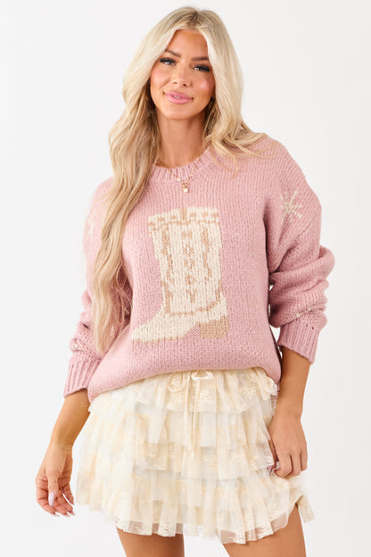 Dusty Blush Cowgirl Boot Graphic Sweater